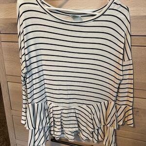 Striped Black and White Ruffle Hem Top